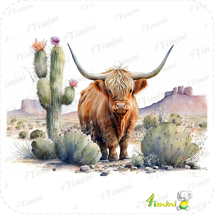 Ensemble de 5 débarbouillettes velours - Vaches highland dans le désert