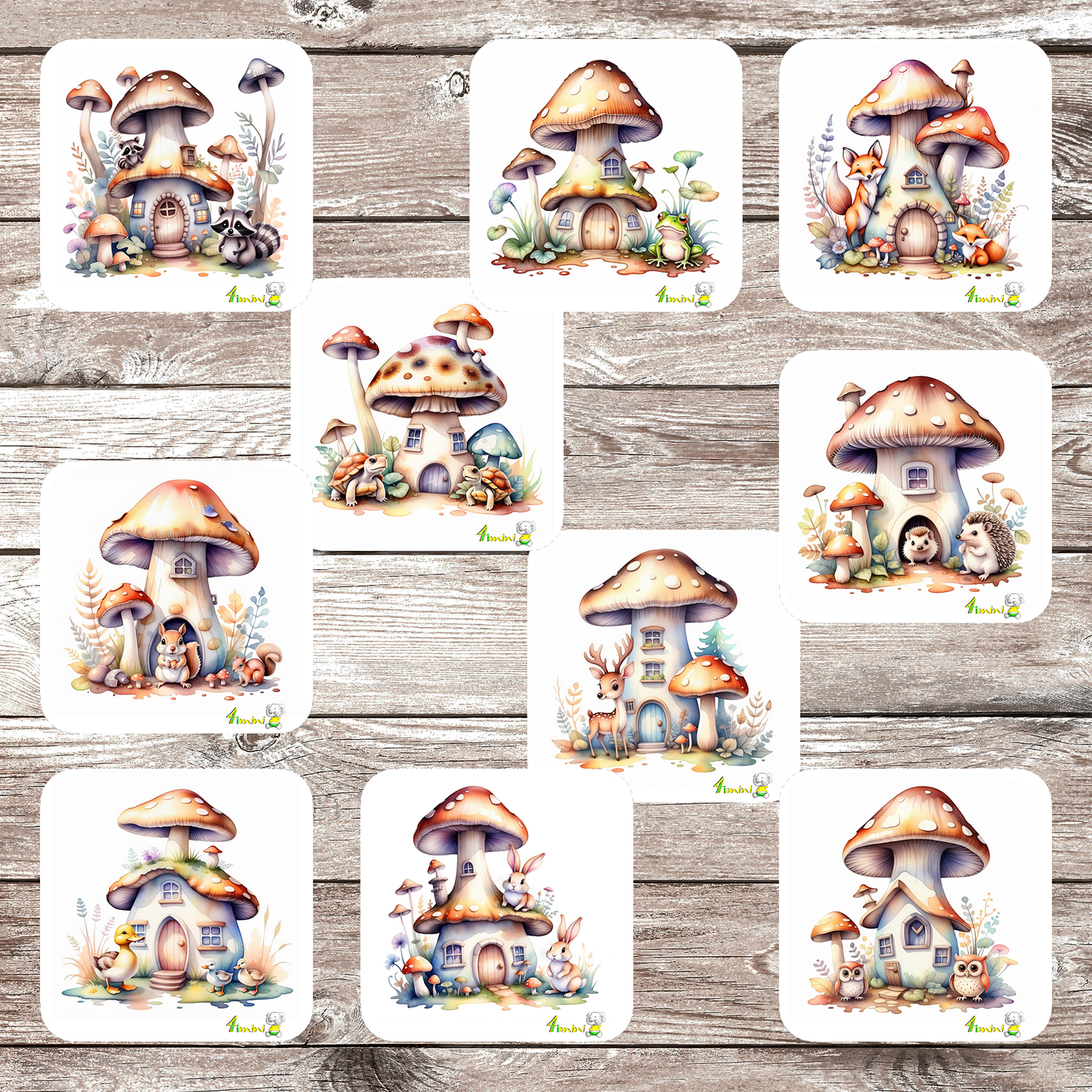 Ensemble de 5 débarbouillettes velours au choix - Maisons champignon