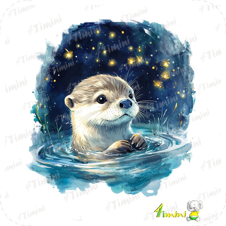 Loutre au bord de la rivière - Ensemble de 5 débarbouillettes velours