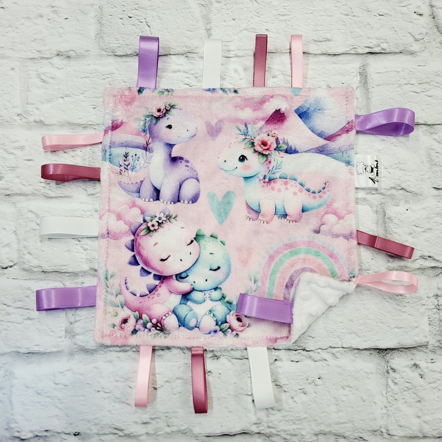 Dino floral arc-en-ciel - Doudou étiquettes