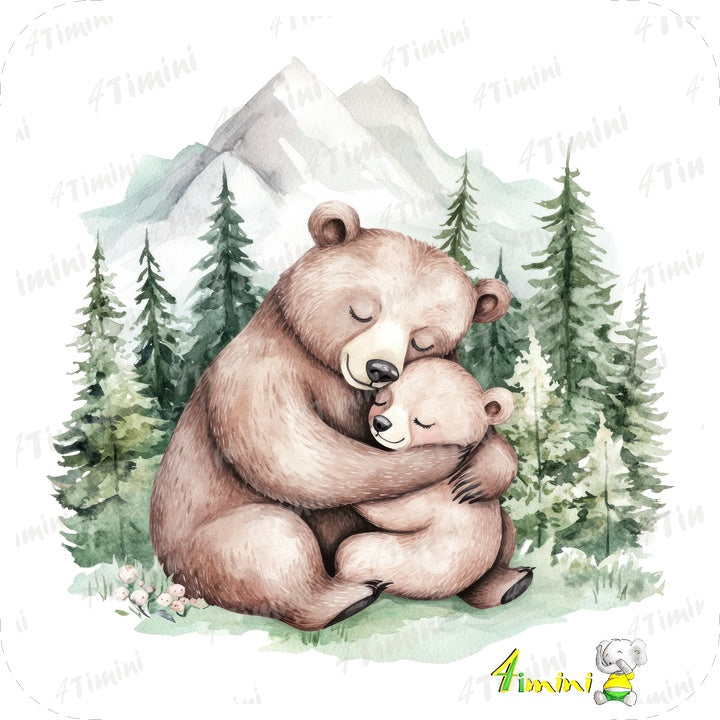 câlins en forêt (animaux de la forêt, maman et bébé, ours, ourson, confectionné au Québec par 4Timini.