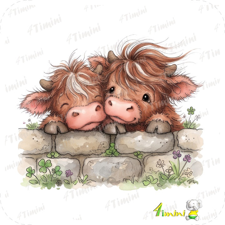 Petite vache highland (animaux de la ferme, vache poilue, foin, confectionné au Québec par 4Timini.