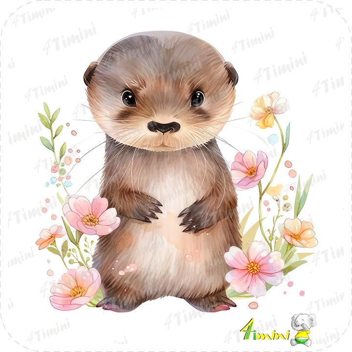 Ensemble de 5 débarbouillettes velours - Loutre floral