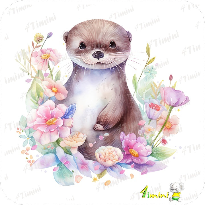Ensemble de 5 débarbouillettes velours - Loutre floral
