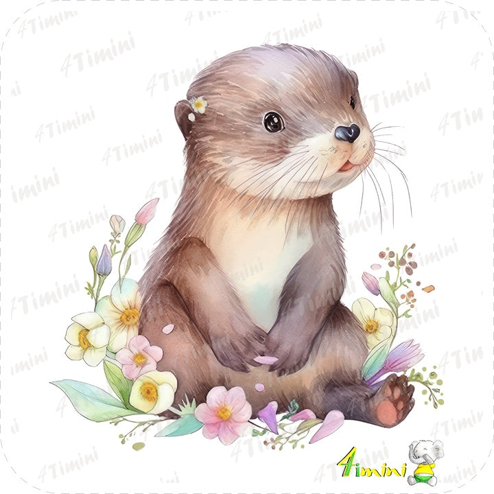 Ensemble de 5 débarbouillettes velours - Loutre floral