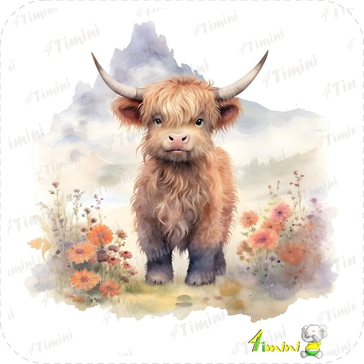 Ensemble de 5 débarbouillettes velours - Vaches highland floral
