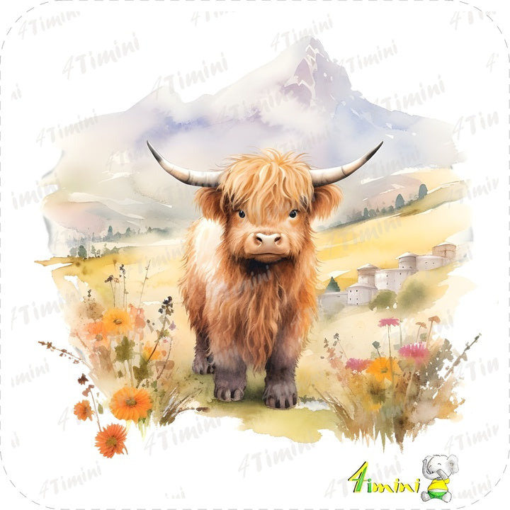 Ensemble de 5 débarbouillettes velours - Vaches highland floral