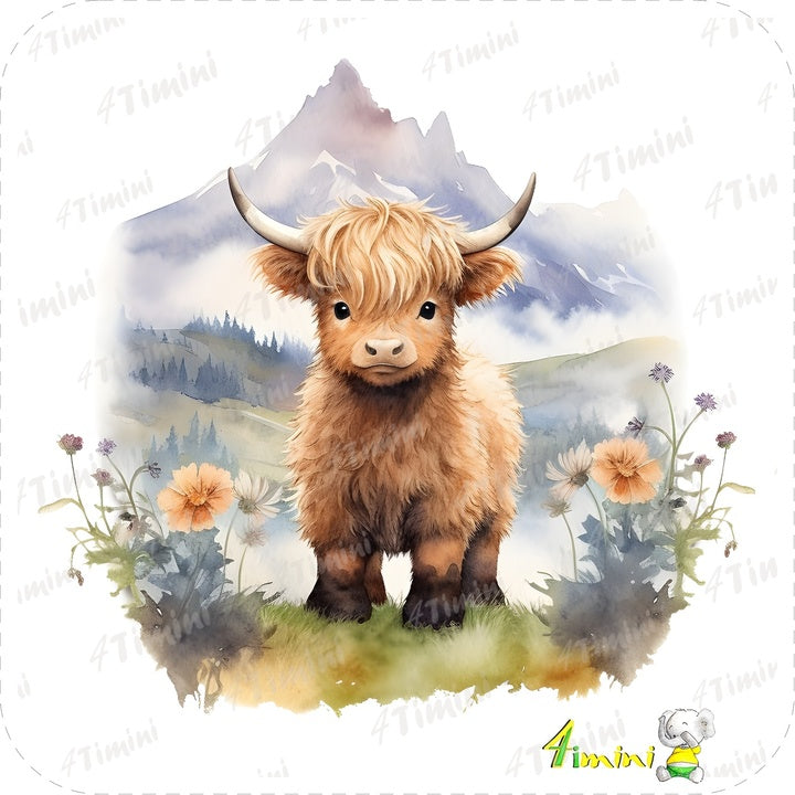 Ensemble de 5 débarbouillettes velours - Vaches highland floral