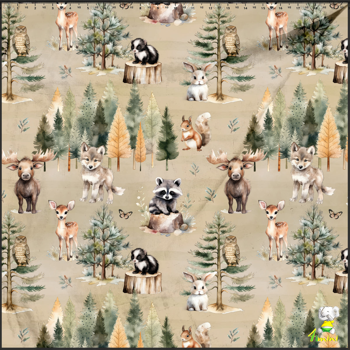 motif à l'orée des bois avec raton laveur, loup, orignal, cerf, chevreuil, moufette, lapin par 4Timini