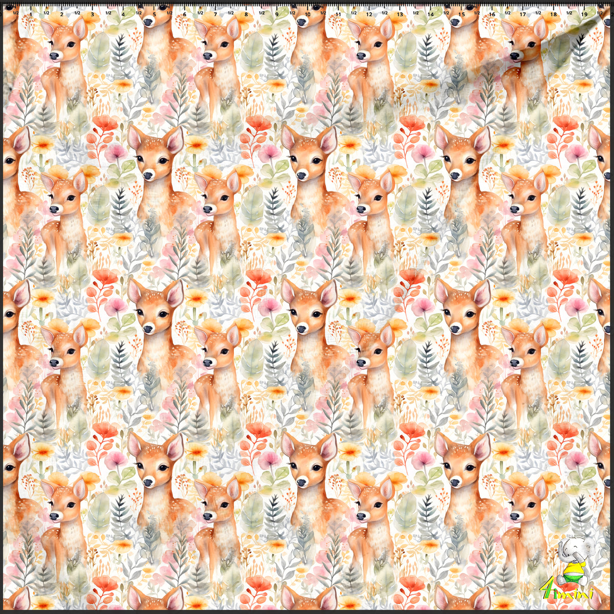 Motif animaux de la forêt, cerf, dain, chevreuil, fleur, floral, feuillage