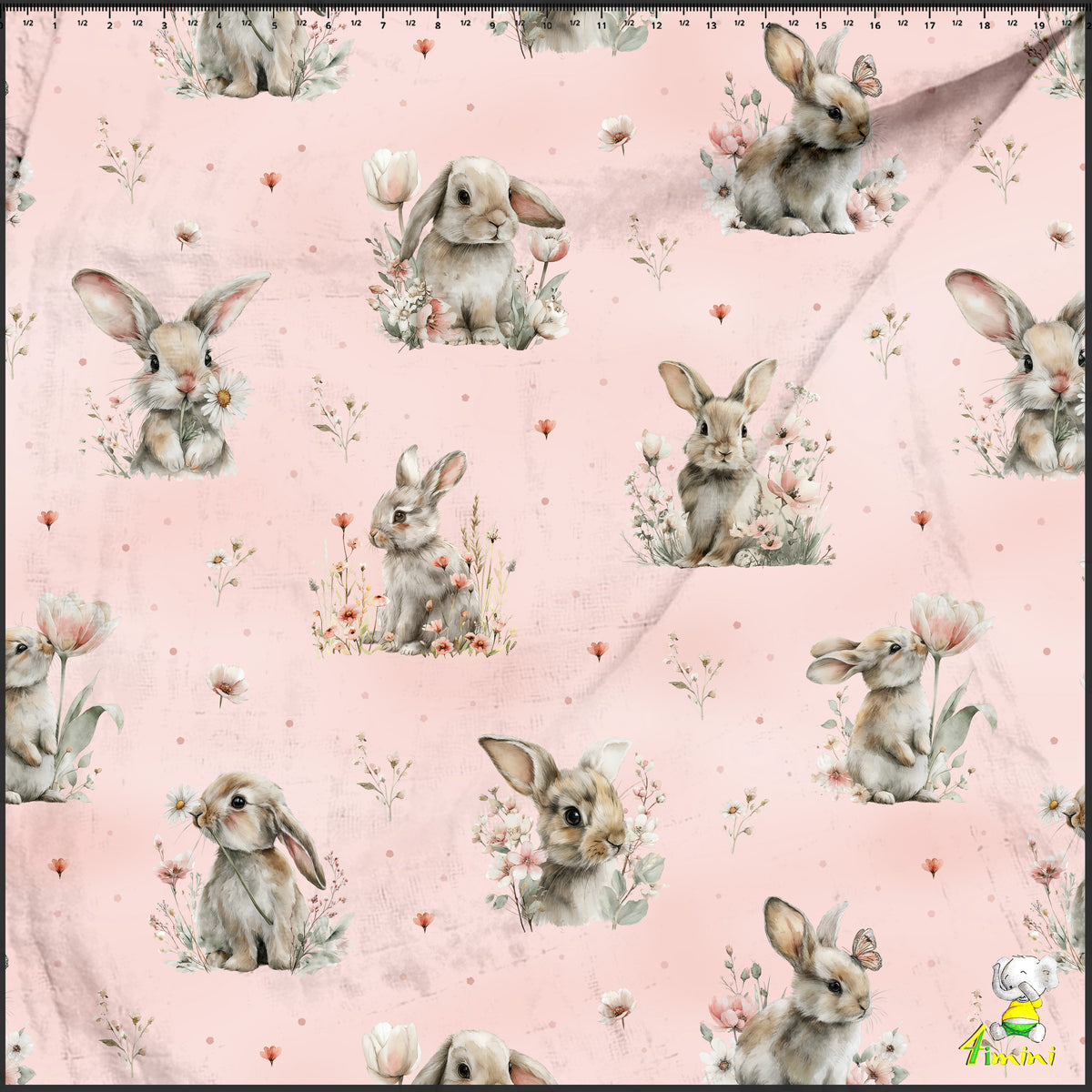 lapin, fleurs, rose, floral, aquarelle