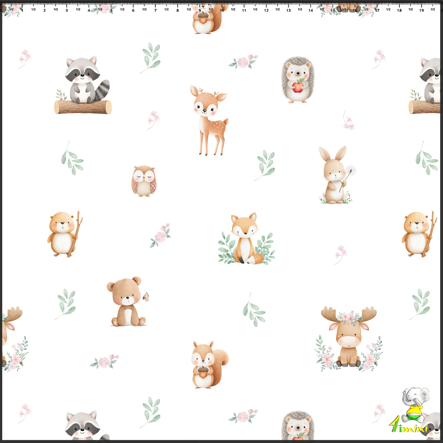 mousseline motif animaux de la forêt aquarelle avec anneau de dentition en bois 4Timini.
raton, renard, hérisson, lapin, écureuil, orignal