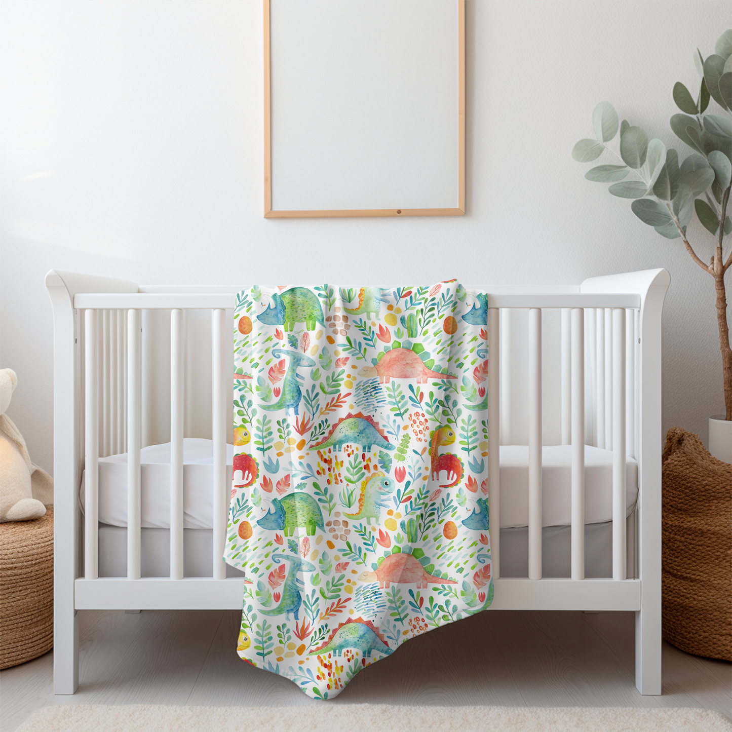 Doudou en minky -Dinosaure aquarelle corail