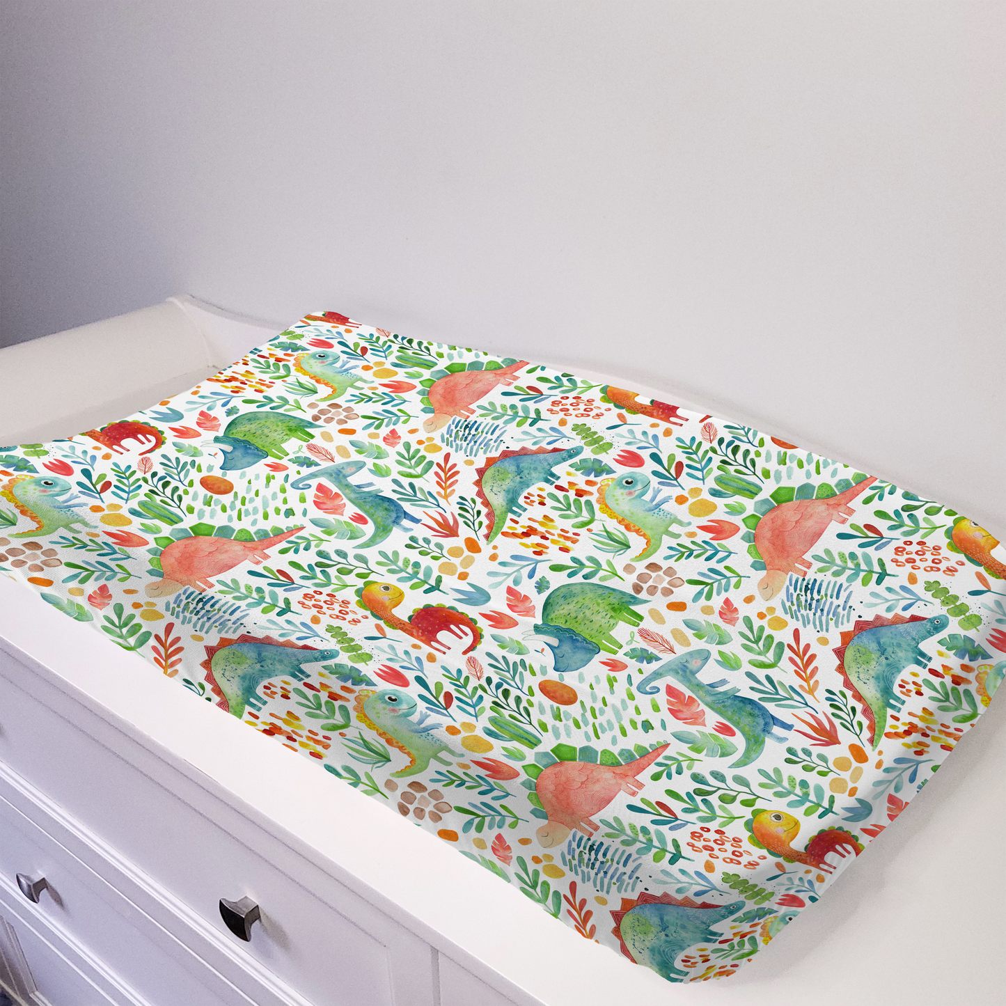 Housse de matelas à langer - Dinosaure aquarelle corail