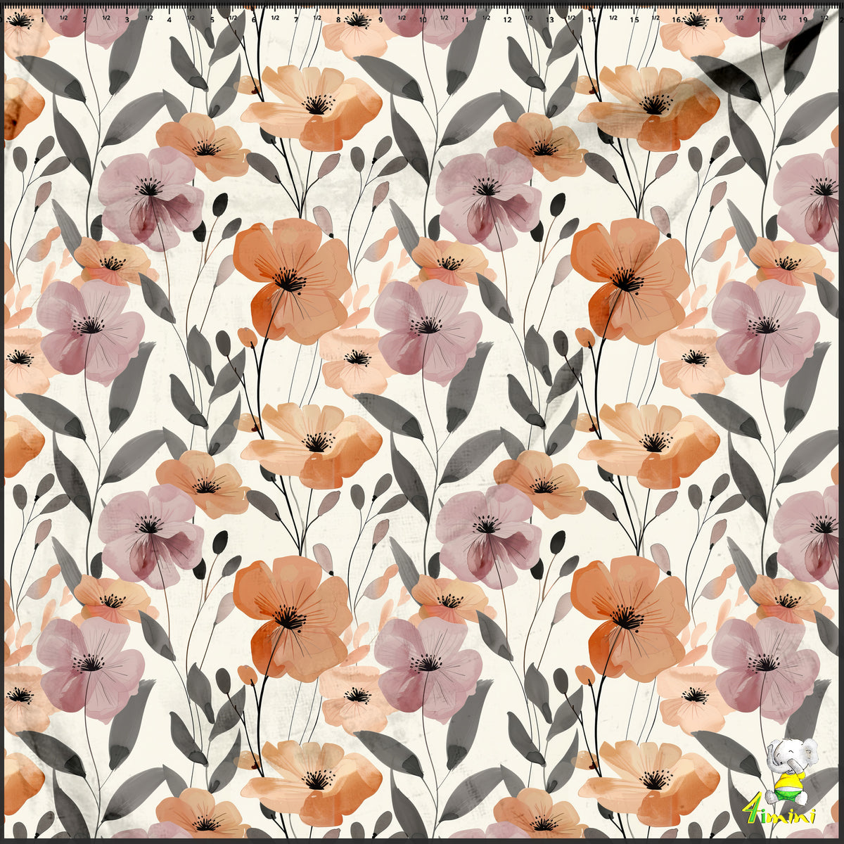 motif floral de fleurs orange et mauve par 4Timini.
