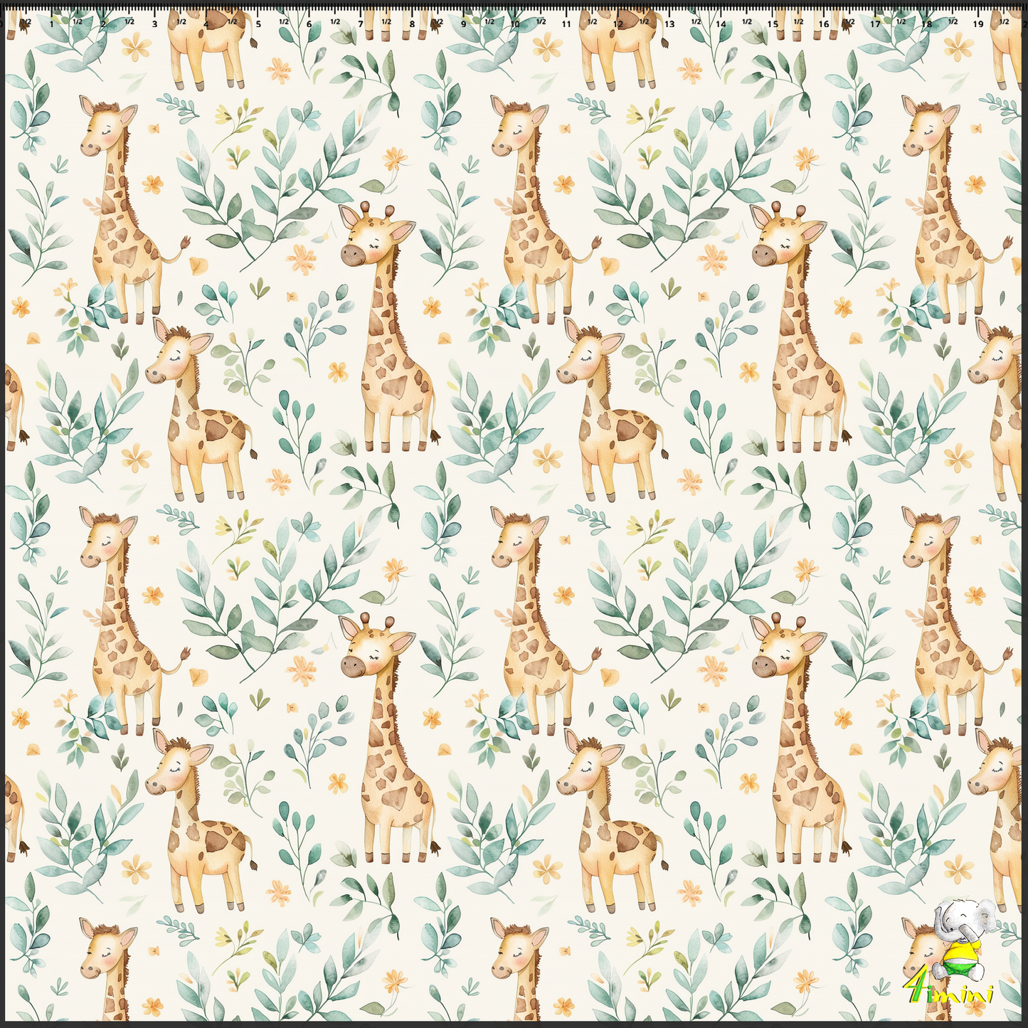 motif Hauteurs délicates, girafe, feuillage par 4Timini.