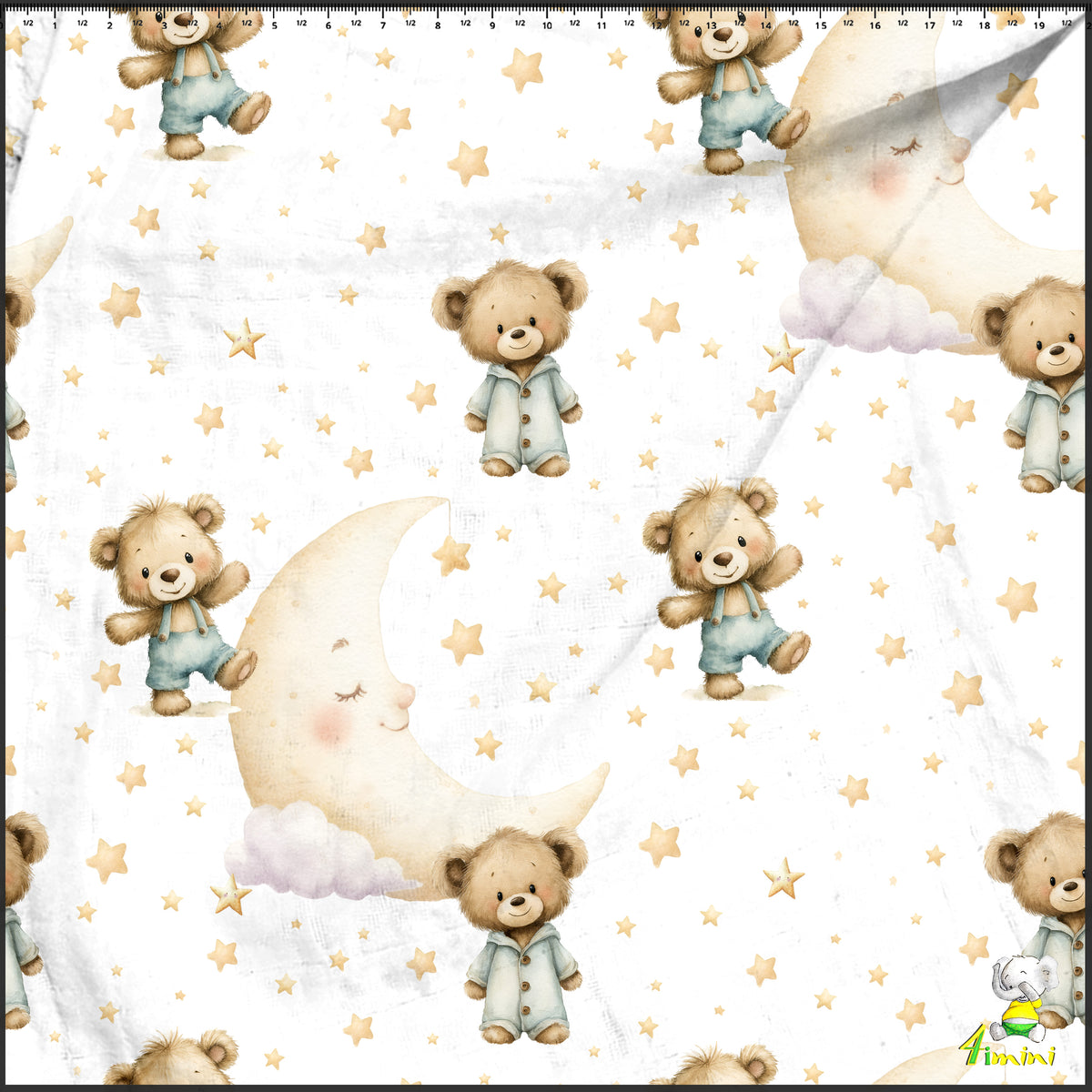 petit ours, ourson avec lune et petites étoiles