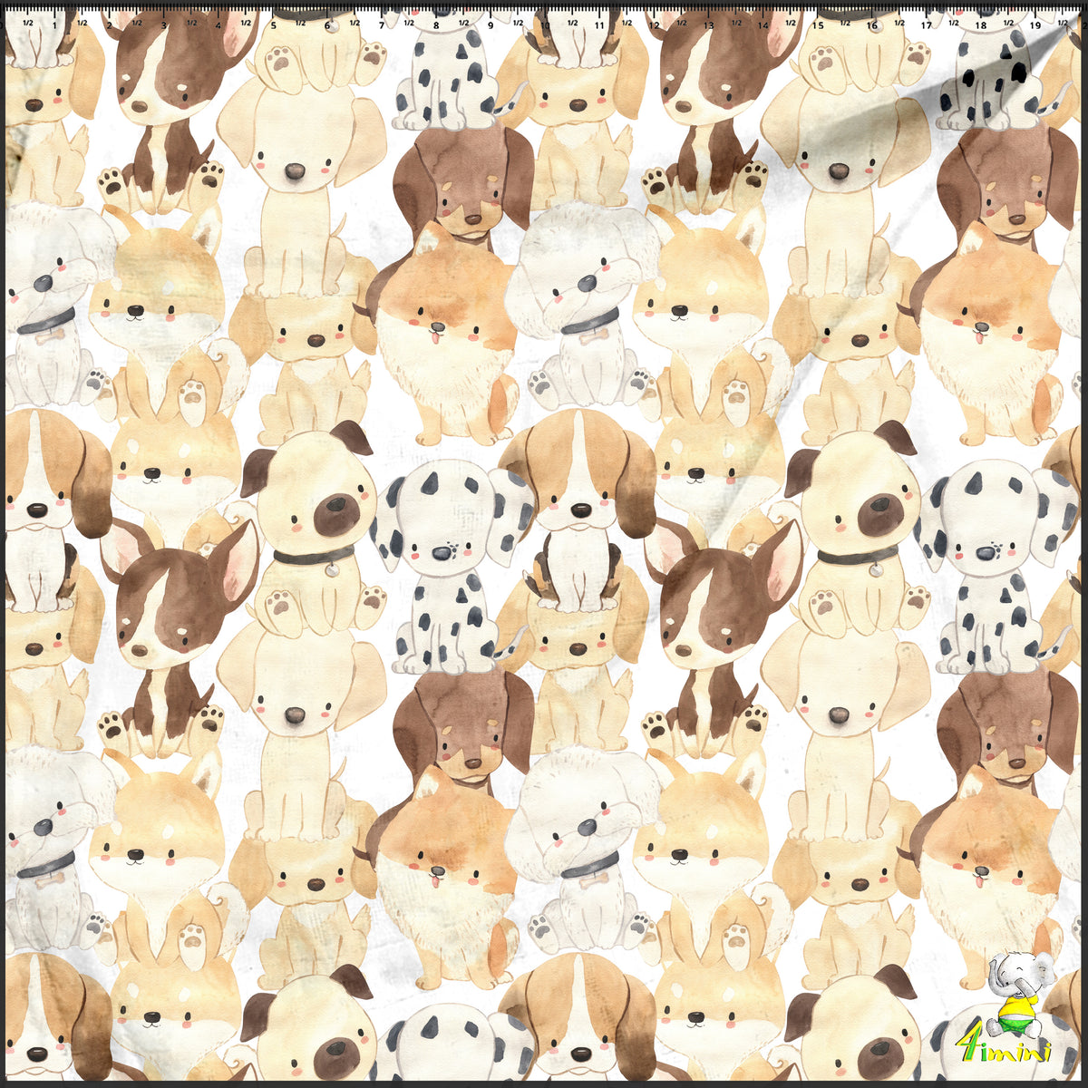 Motif de pitou, chien, chiot, aquarelle avec Dalmatien, Teckel, Beagle, Bouledogue français