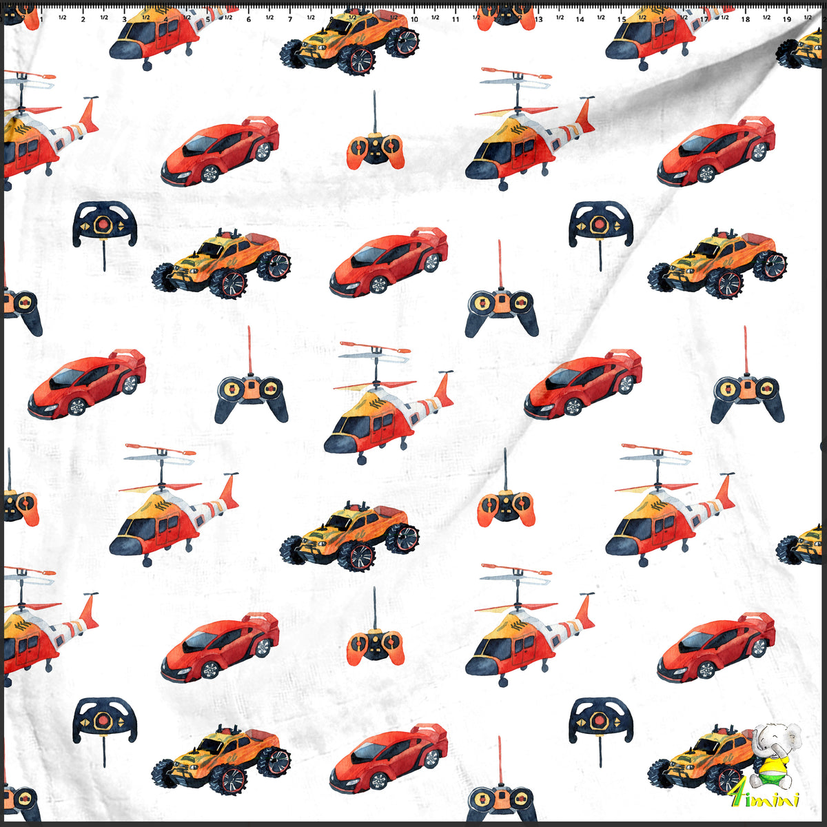Motif véhicule téléguidé, voiture, manette, hélicoptère, camion, monstertruck