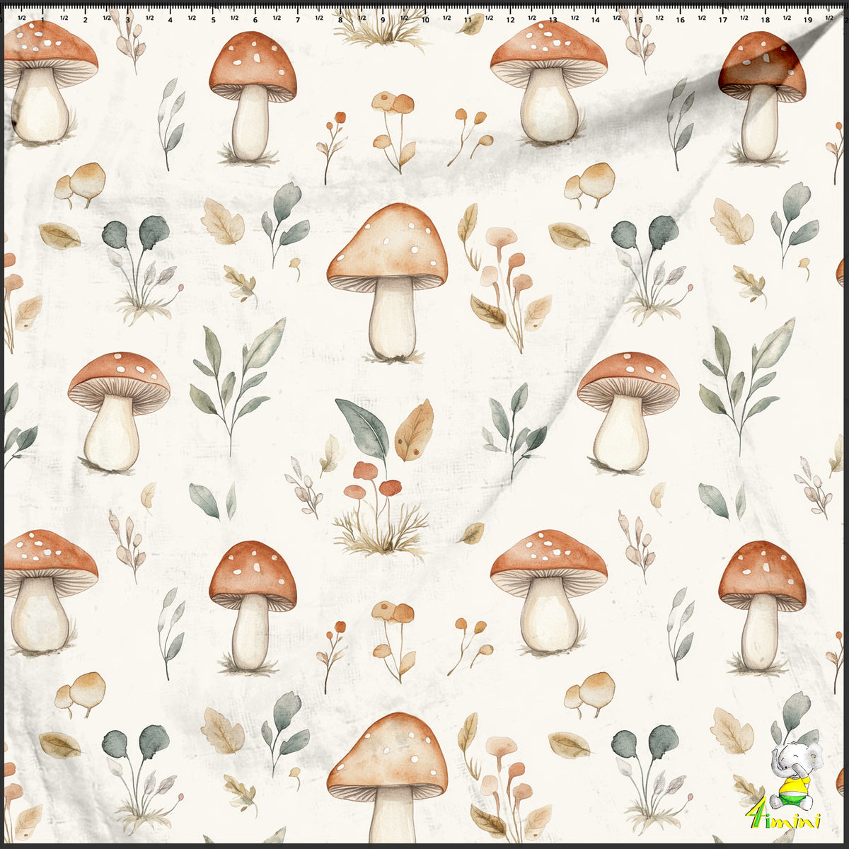 motif de champignons forestiers et feuillage aquarelle