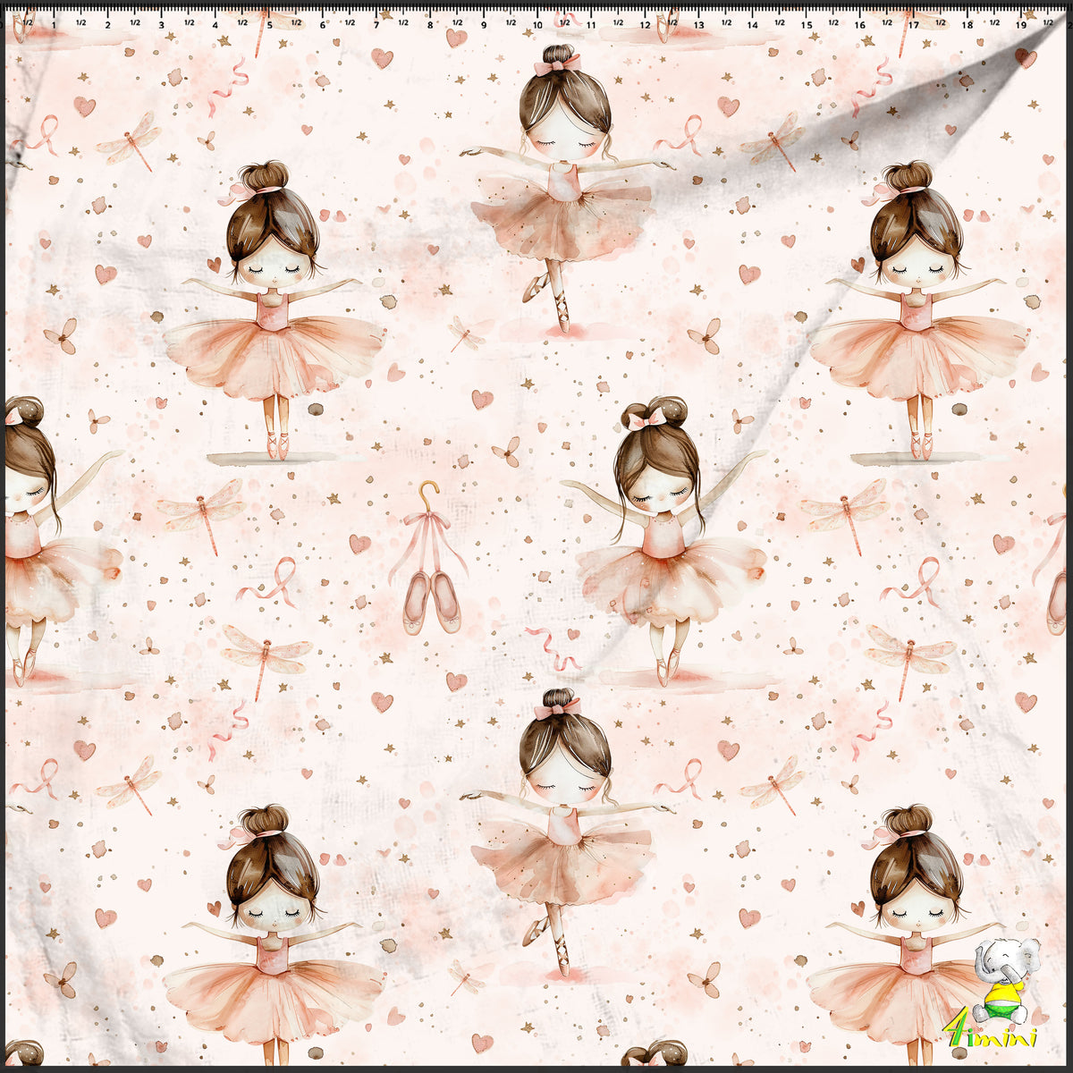 Motif de petite danceuse de ballet, ballerine avec son chausson, libellule, coeur, ruban rose par 4timini