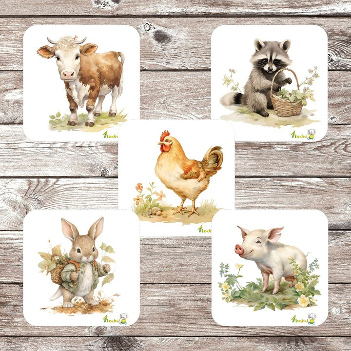 Ensemble de 5 débarbouillettes velours - Animaux de la ferme