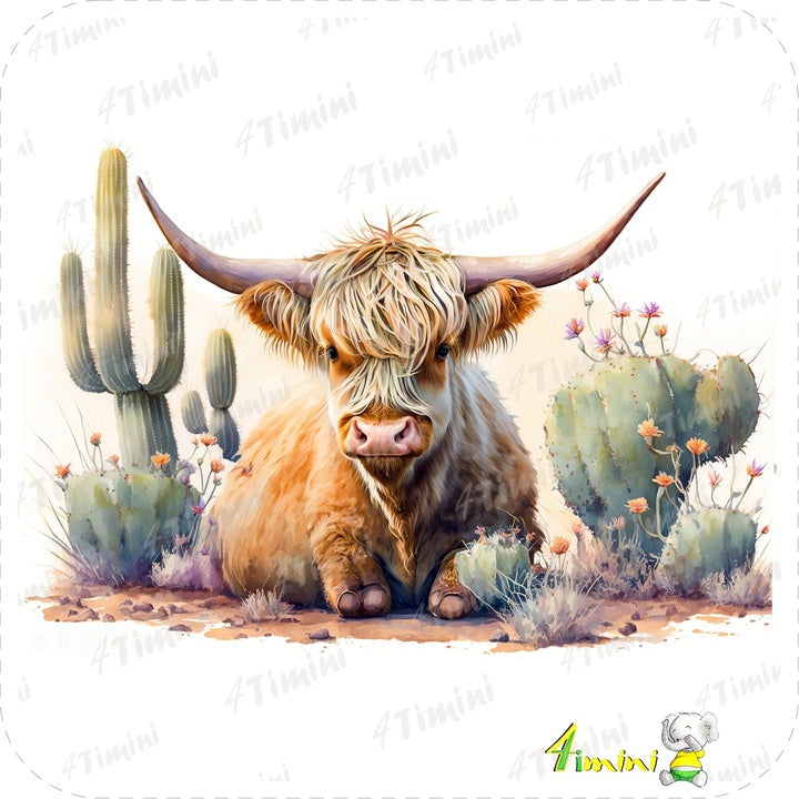 Ensemble de 5 débarbouillettes velours - Vaches highland dans le désert