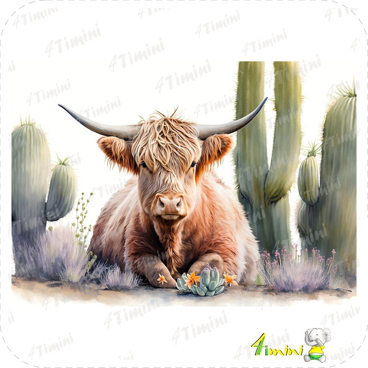 Ensemble de 5 débarbouillettes velours - Vaches highland dans le désert