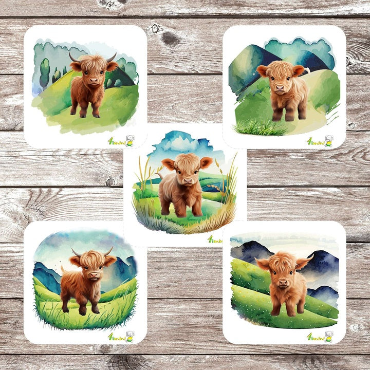 Ensemble de 5 débarbouillettes velours - Bébé vaches highland