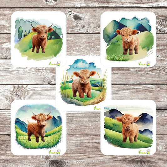 Bébé vaches highland - Ensemble de 5 débarbouillettes velours