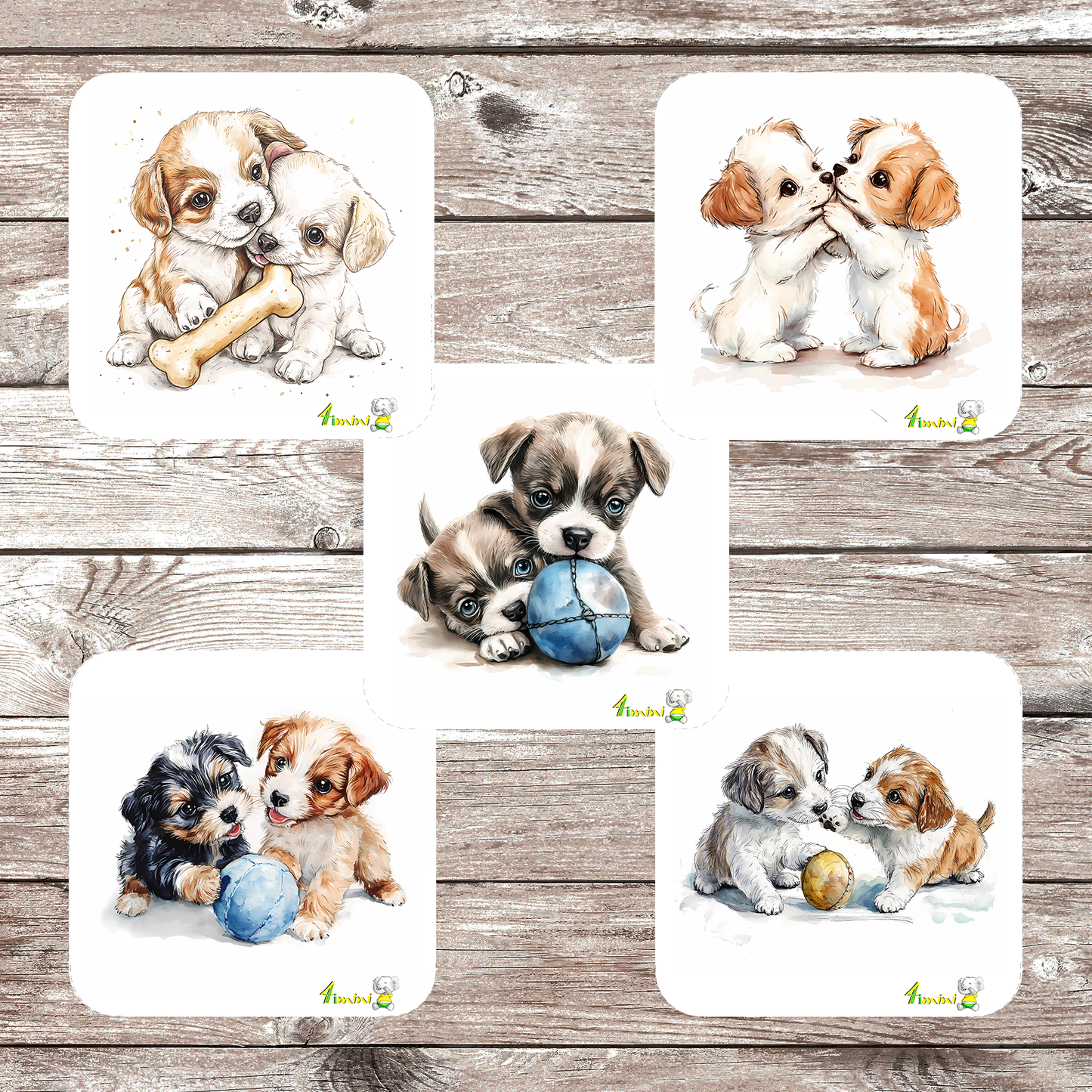 Ensemble de 5 débarbouillettes velours - Adorable chiots