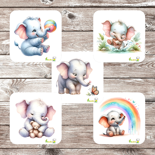 Ensemble de 5 débarbouillettes velours - Petit éléphant