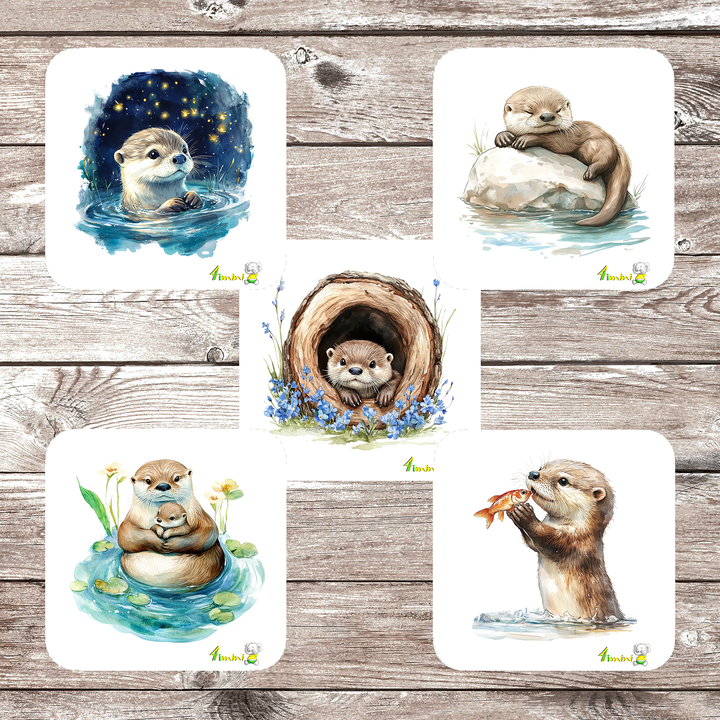 Ensemble de 5 débarbouillettes velours - Loutre au bord de la rivière