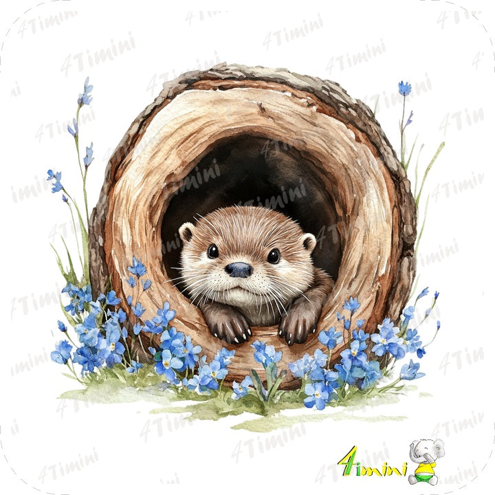 Loutre au bord de la rivière - Ensemble de 5 débarbouillettes velours