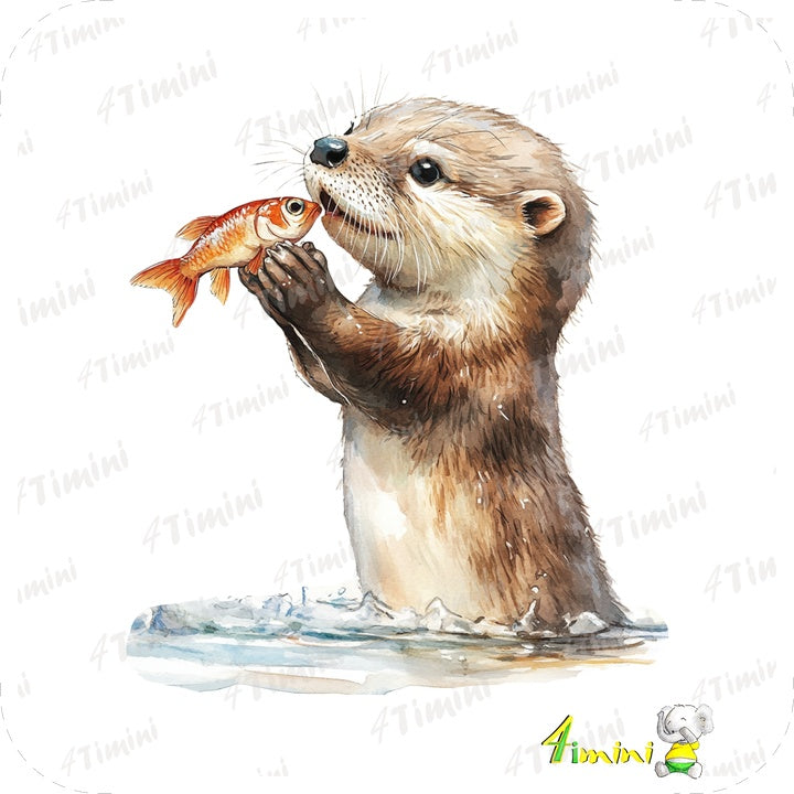 Loutre au bord de la rivière - Ensemble de 5 débarbouillettes velours