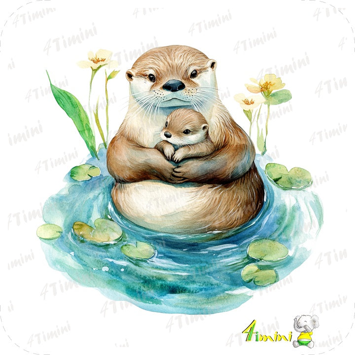 Ensemble de 5 débarbouillettes velours - Loutre au bord de la rivière