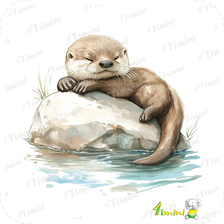 Ensemble de 5 débarbouillettes velours - Loutre au bord de la rivière