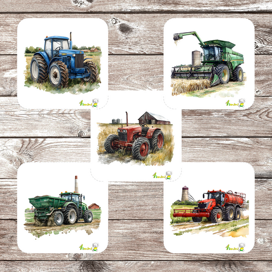 Ensemble de 5 débarbouillettes velours - Tracteurs sur la ferme