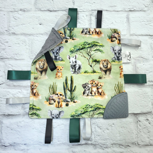 voyage à la savane - Doudou étiquettes craquante avec coin de dentition