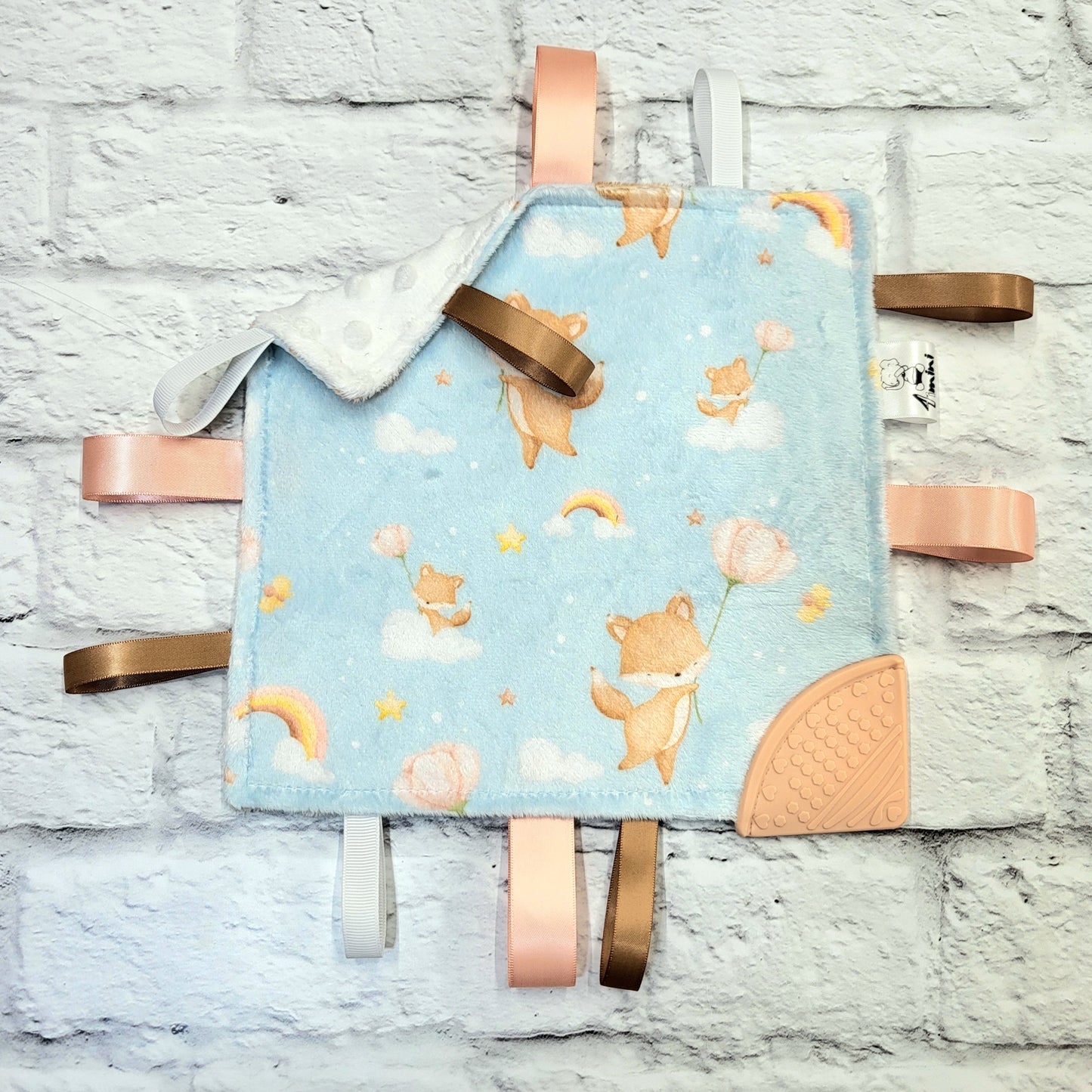 Renard Céleste - Doudou étiquettes craquante avec coin de dentition