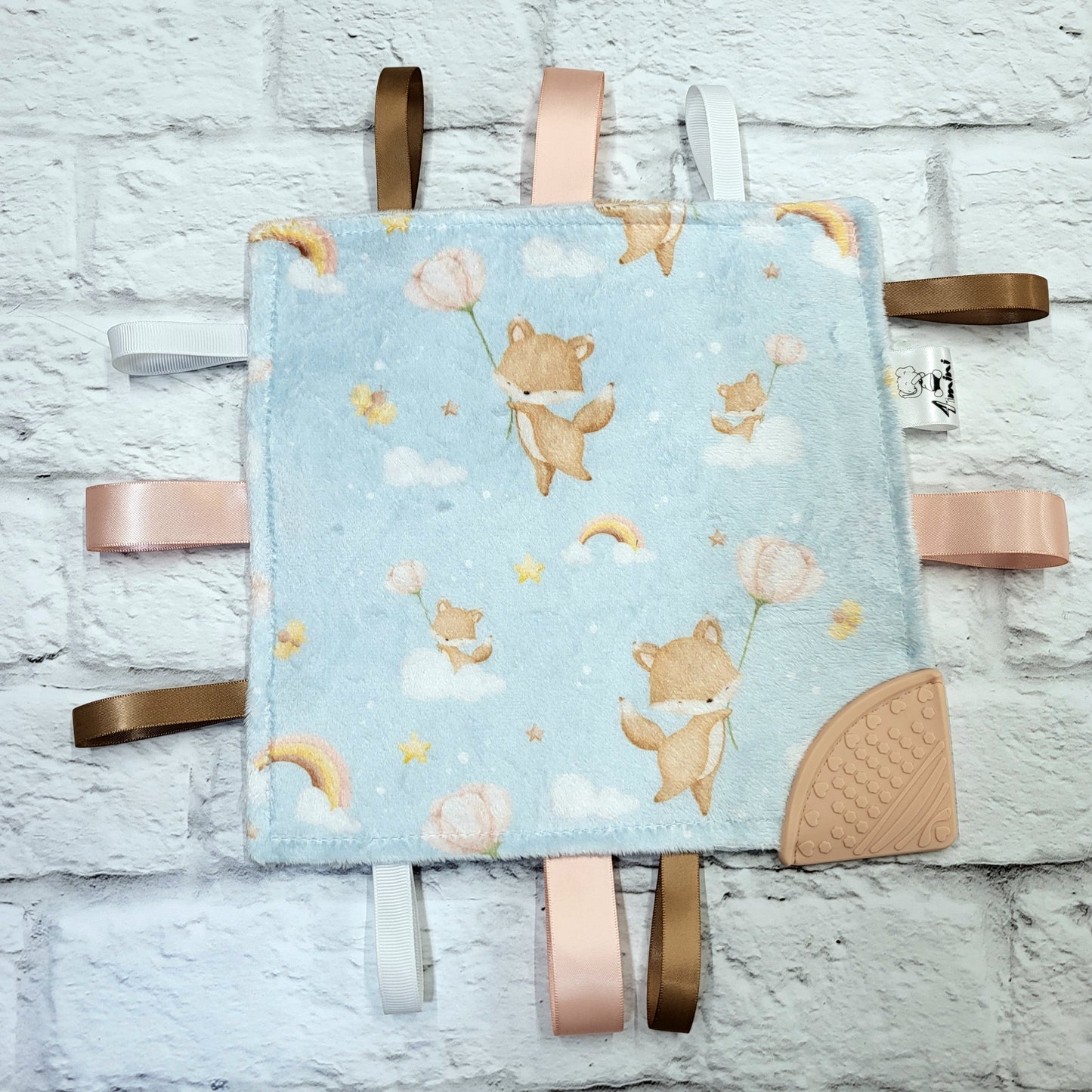 Renard Céleste - Doudou étiquettes craquante avec coin de dentition