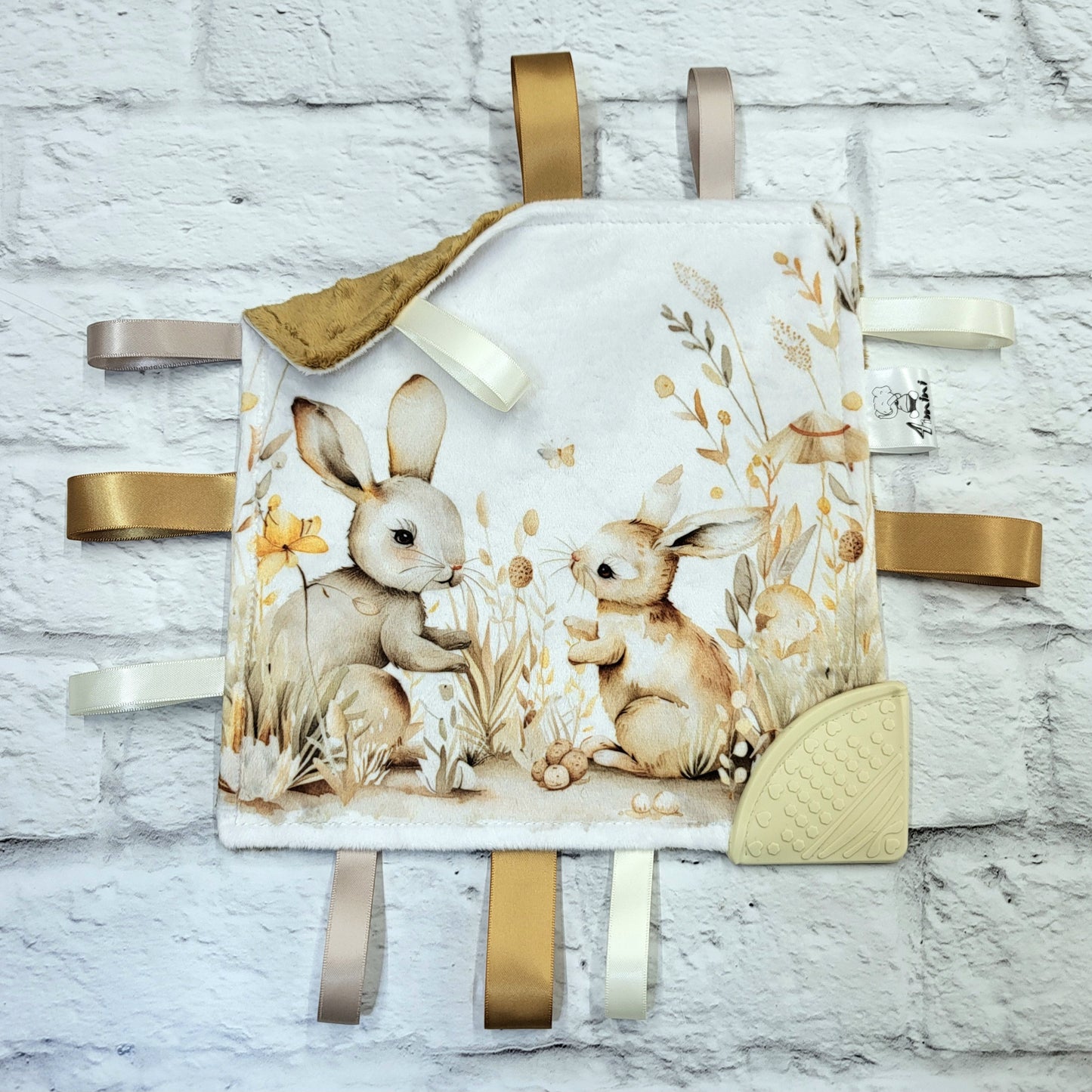 Printemps champêtre - Doudou étiquettes craquante avec coin de dentition