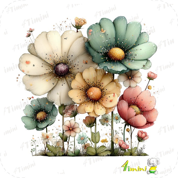 Ensemble de 5 débarbouillettes velours - Doux bouquet