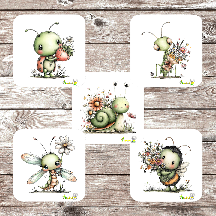 Ensemble de 5 débarbouillettes velours - Les insectes au printemps