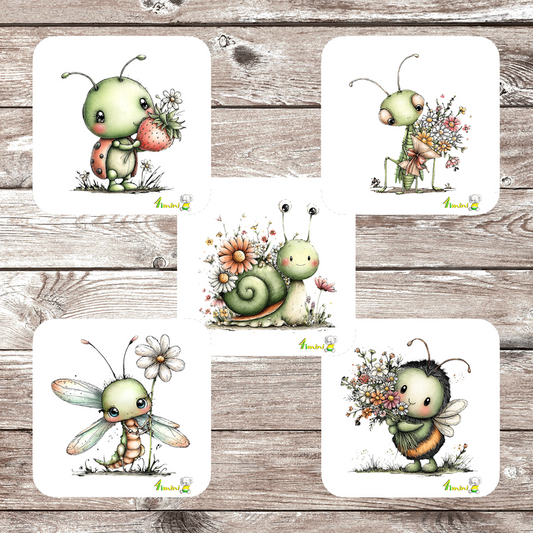 Ensemble de 5 débarbouillettes velours - Les insectes au printemps
