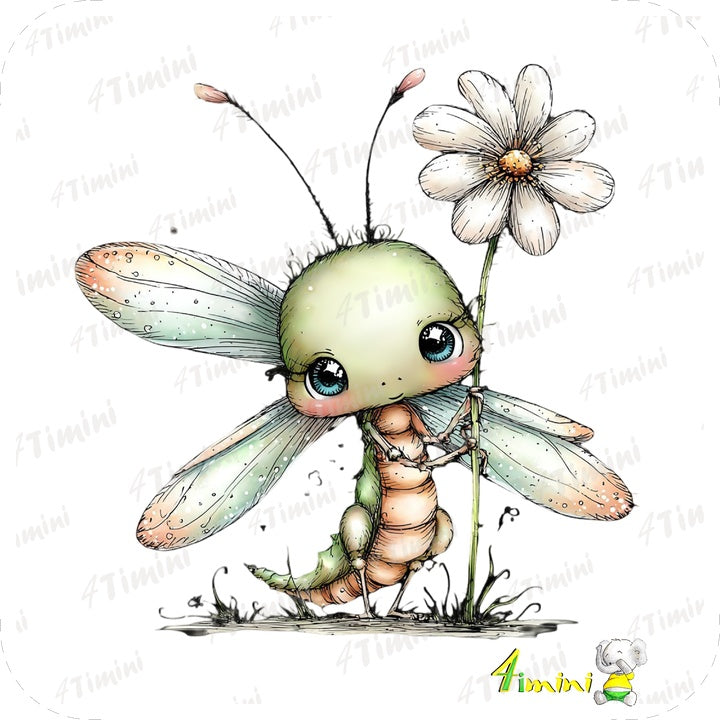 Ensemble de 5 débarbouillettes velours - Les insectes au printemps