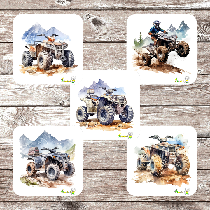 Ensemble de 5 débarbouillettes bébé ultra-douces avec motifs aquarelle Les VTT (véhicule tout terrain, 4 roues, véhicules récréatifs). confectionné au Québec par 4Timini.