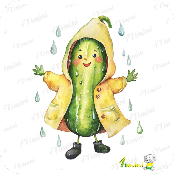 Pickle, cornichon, imperméable, pluie, fleurs, heureux, par 4Timini