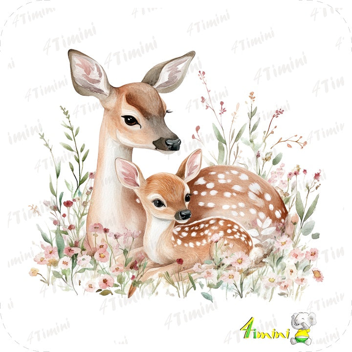 câlins en forêt (animaux de la forêt, maman et bébé, cerf, chevreuil, confectionné au Québec par 4Timini.