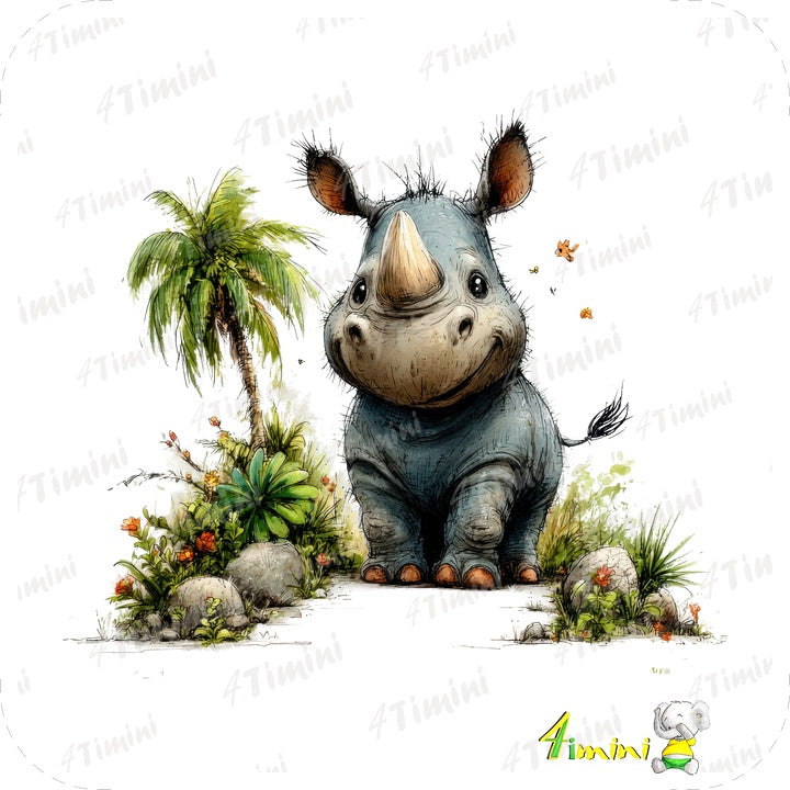 Dans la savane, safari, rhinocérus, feuillage, arbre, confectionné au Québec par 4Timini.